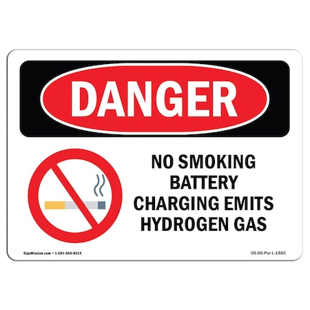Signmission OSHA Sign, No Smoking Battery Charging Area, 24in X 18in Rigid Plastic, 18" W, 24" L, Landscape OS-DS-P-1824-L-1483